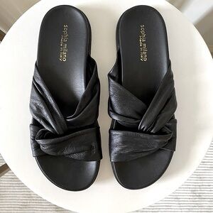 SOPHIA MILANO LEATHER TWIST KNOT SLIDES SLIP ON SANDALS Black US 9 EU 40